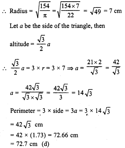 RD Sharma Class 10 Solutions Chapter 13 Areas Related to Circles MCQS 11