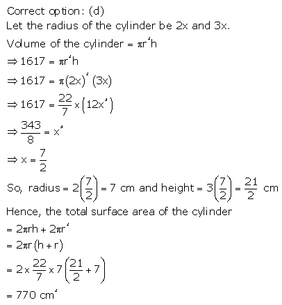 RS Aggarwal Solutions Class 10 Chapter 19 Volume and Surface Areas of Solids MCQ 45