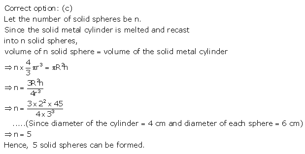 RS Aggarwal Solutions Class 10 Chapter 19 Volume and Surface Areas of Solids MCQ 5