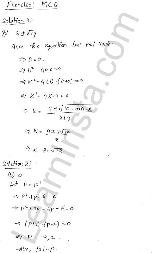 RD Sharma Class 11 Solutions Chapter 14 Quadratic Equations MCQ 1.1