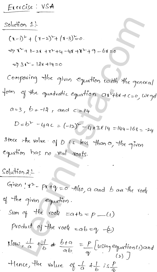 RD Sharma Class 11 Solutions Chapter 14 Quadratic Equations VSAQ 1.1
