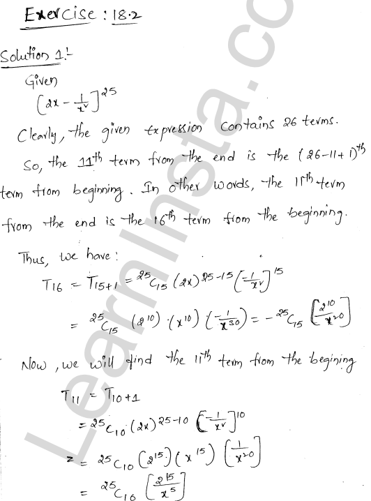 RD Sharma Class 11 Solutions Chapter 18 Binomial Theorem Ex 18.2 1.1