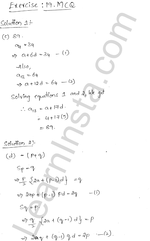 RD Sharma Class 11 Solutions Chapter 19 Arithmetic Progressions MCQ 1.1