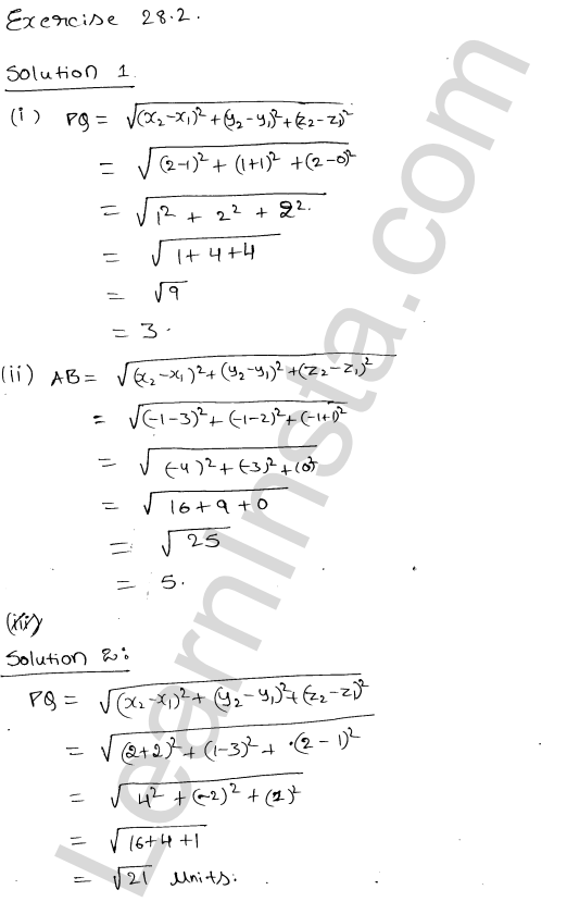 RD Sharma Class 11 Solutions Chapter 28 Introduction to 3D coordinate geometry Ex 28.2 1.1