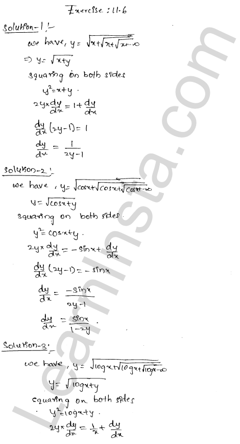RD Sharma Class 12 Solutions Chapter 11 Differentiation Ex 11.6 1.1