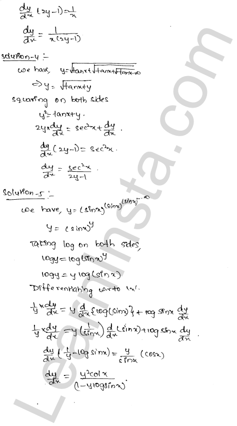 RD Sharma Class 12 Solutions Chapter 11 Differentiation Ex 11.6 1.2