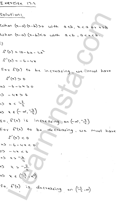 RD Sharma Class 12 Solutions Chapter 17 Increasing and Decreasing Functions Ex 17.2 1.1
