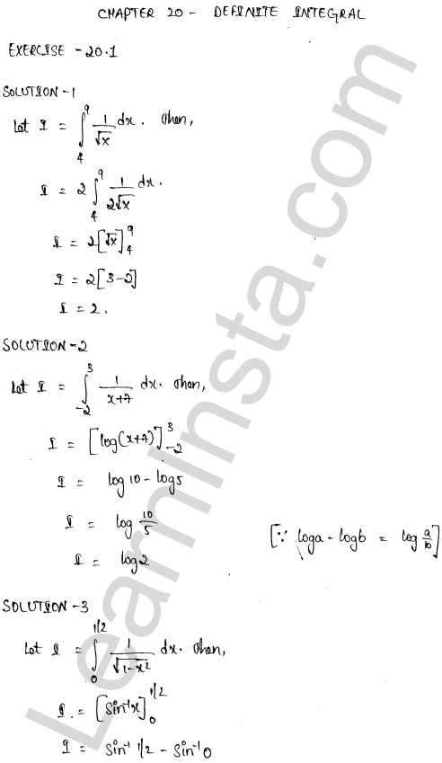 RD Sharma Class 12 Solutions Chapter 20 Definite Integrals Ex 20.1 1.1