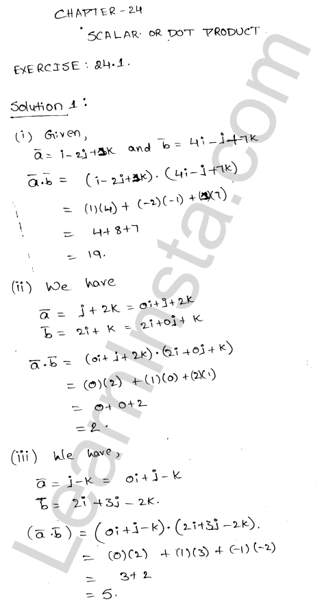 RD Sharma Class 12 Solutions Chapter 24 Scalar Or Dot Product Ex 24.1 1.1