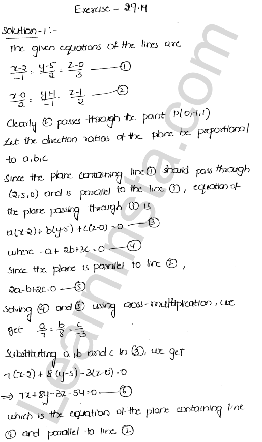 RD Sharma Class 12 Solutions Chapter 29 The plane Ex 29.14 1.1