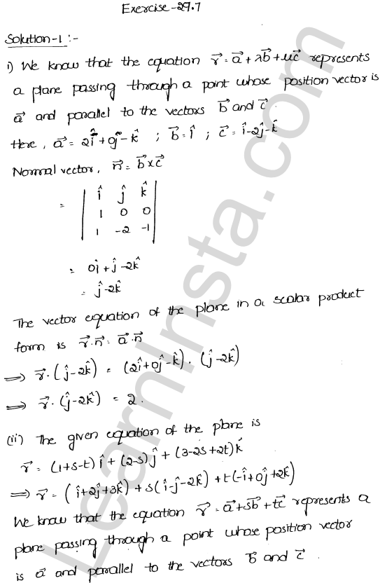 RD Sharma Class 12 Solutions Chapter 29 The plane Ex 29.7 1.1