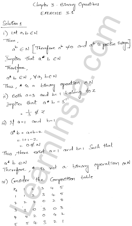 RD Sharma Class 12 Solutions Chapter 3 Binary Operations Ex 3.1 1.1