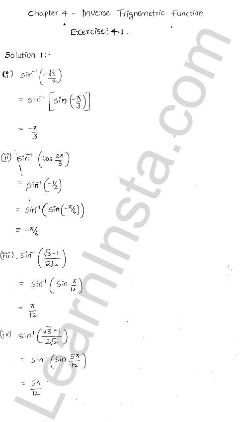 RD Sharma Class 12 Solutions Chapter 4 Inverse Trigonometric Functions Ex 4.1 1.1