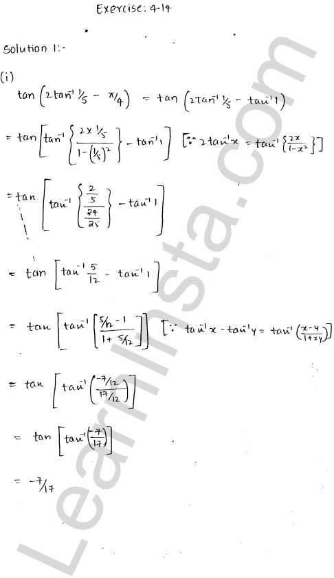 RD Sharma Class 12 Solutions Chapter 4 Inverse Trigonometric Functions Ex 4.14 1.1