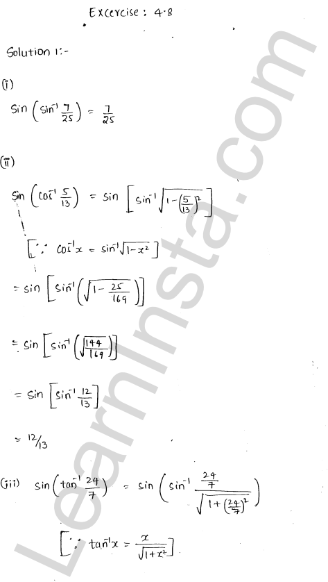 RD Sharma Class 12 Solutions Chapter 4 Inverse Trigonometric Functions Ex 4.8 1.1