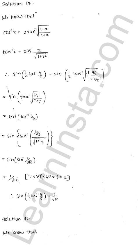 RD Sharma Class 12 Solutions Chapter 4 Inverse Trigonometric Functions VSAQ 1.10