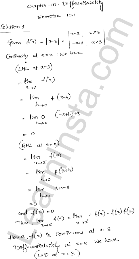 RD Sharma Class 12 Solutions Chapter 10 Differentiability Ex 10.1 1.1