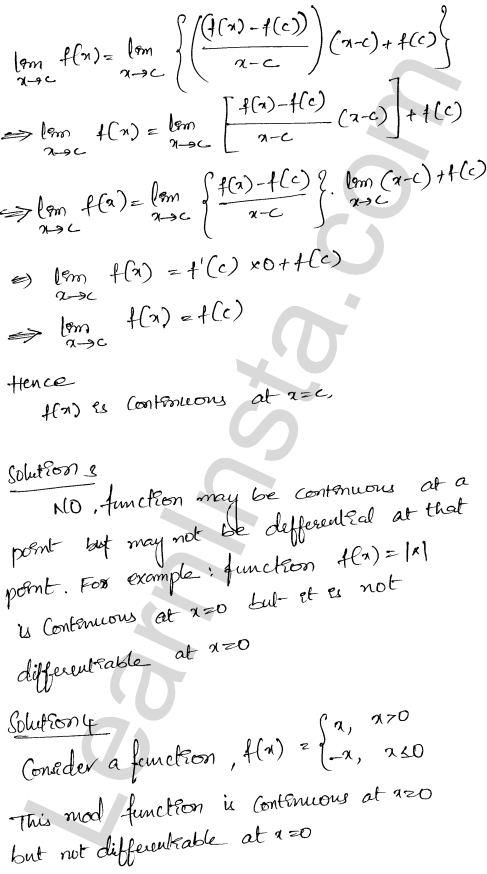 RD Sharma Class 12 Solutions Chapter 10 Differentiability VSAQ 1.2