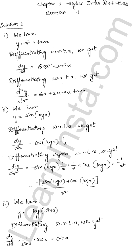 RD Sharma Class 12 Solutions Chapter 12 Higher Order Derivatives Ex 12.1 1.1