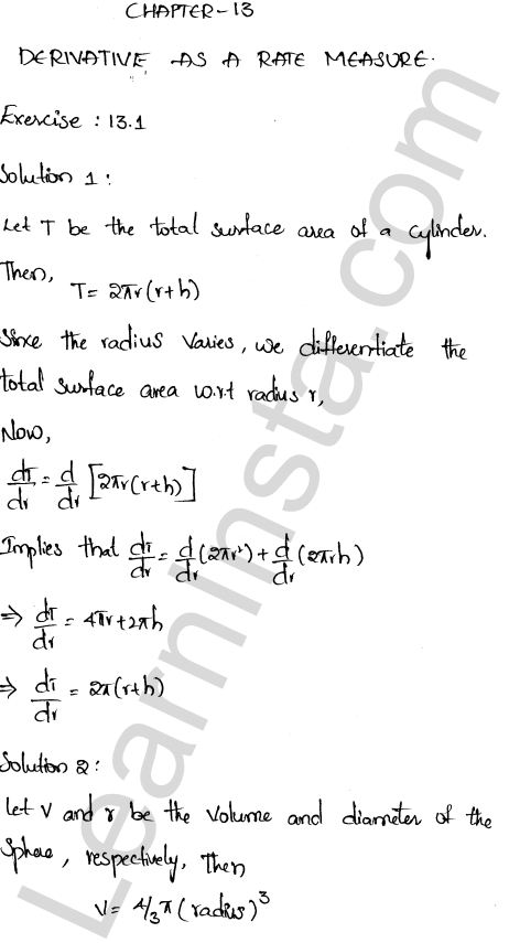 RD Sharma Class 12 Solutions Chapter 13 Derivative as a Rate Measurer Ex 13.1 1.1