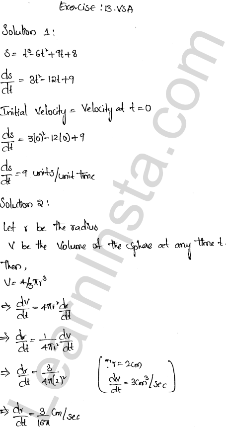 RD Sharma Class 12 Solutions Chapter 13 Derivative as a Rate Measurer VSAQ 1.1
