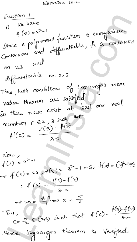 RD Sharma Class 12 Solutions Chapter 15 Mean Value Theorems Ex 15.2 1.1