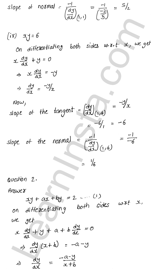 RD Sharma Class 12 Solutions Chapter 16 Tangents and Normals Ex 16.1 1.6