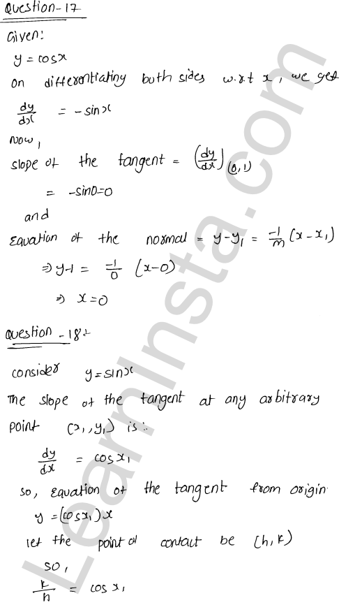 RD Sharma Class 12 Solutions Chapter 16 Tangents and Normals VSAQ 1.12