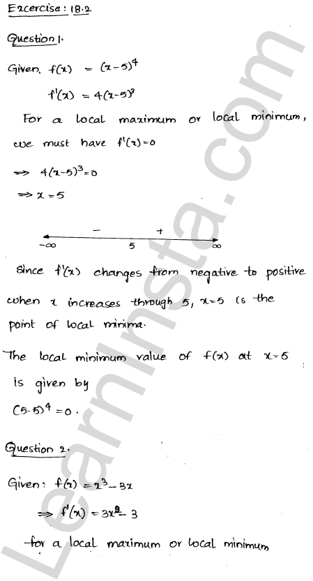 RD Sharma Class 12 Solutions Chapter 18 Maxima and Minima Ex 18.2 1.1