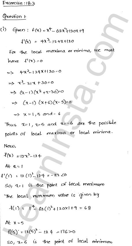 RD Sharma Class 12 Solutions Chapter 18 Maxima and Minima Ex 18.3 1.1