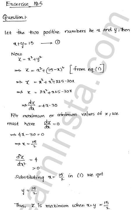 RD Sharma Class 12 Solutions Chapter 18 Maxima and Minima Ex 18.5 1.1