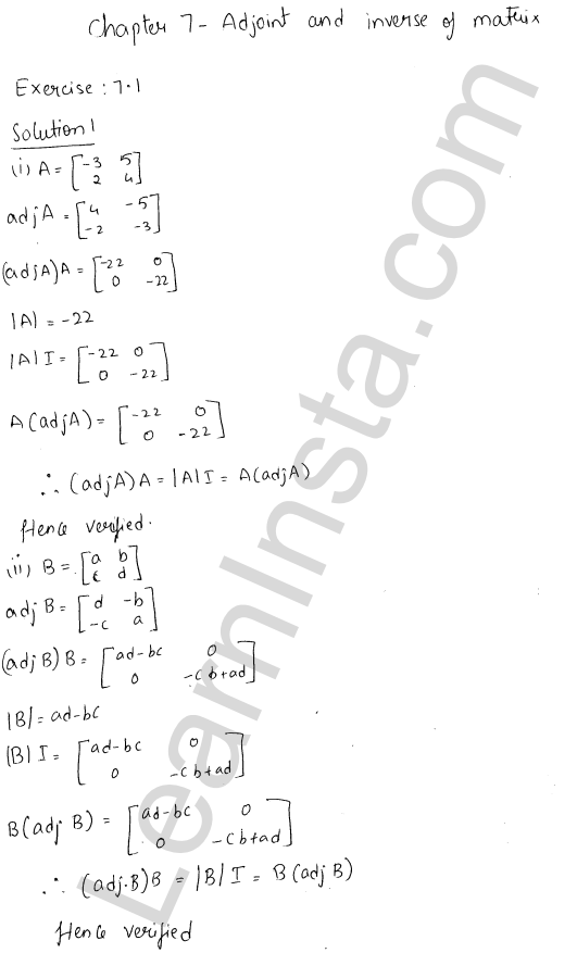 RD Sharma Class 12 Solutions Chapter 7 Adjoint and Inverse of a Matrix Ex 7.1 1.1