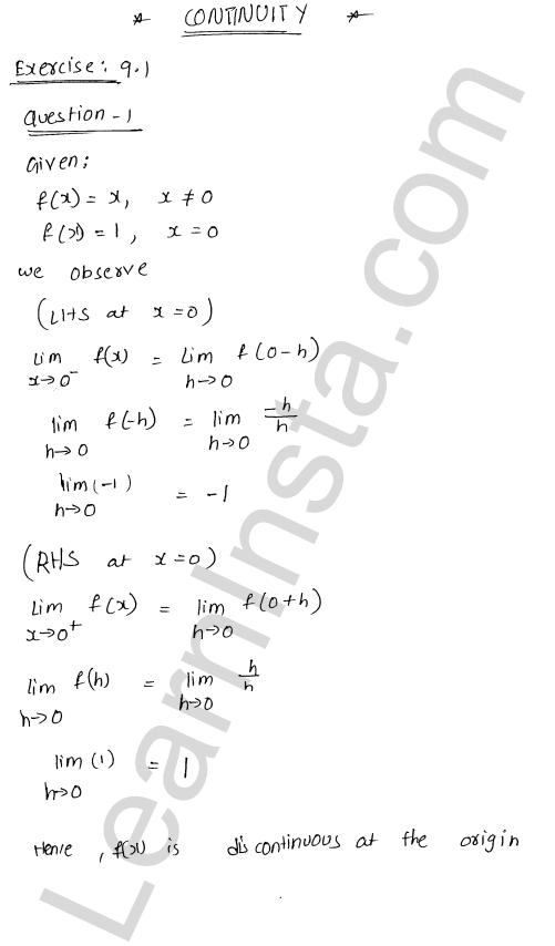 RD Sharma Class 12 Solutions Chapter 9 Continuity Ex 9.1 1.1