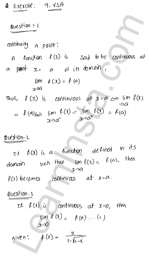 RD Sharma Class 12 Solutions Chapter 9 Continuity VSAQ 1.1