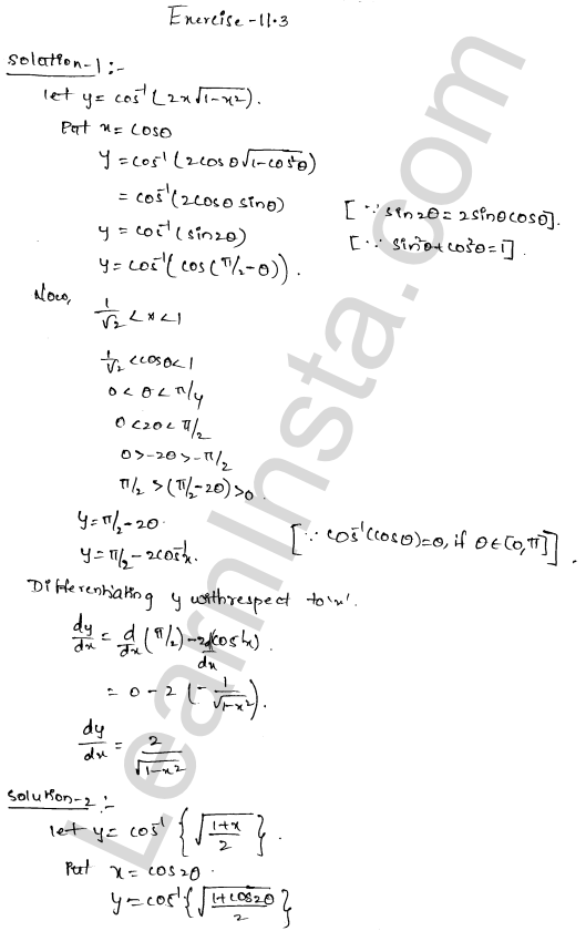 RD Sharma Class 12 Solutions Chapter 11 Differentiation Ex 11.3 1.1