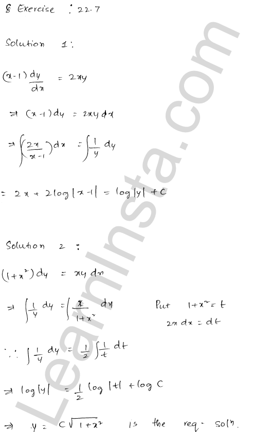 RD Sharma Class 12 Solutions Chapter 22 Differential Equations Ex 22.7 1.1