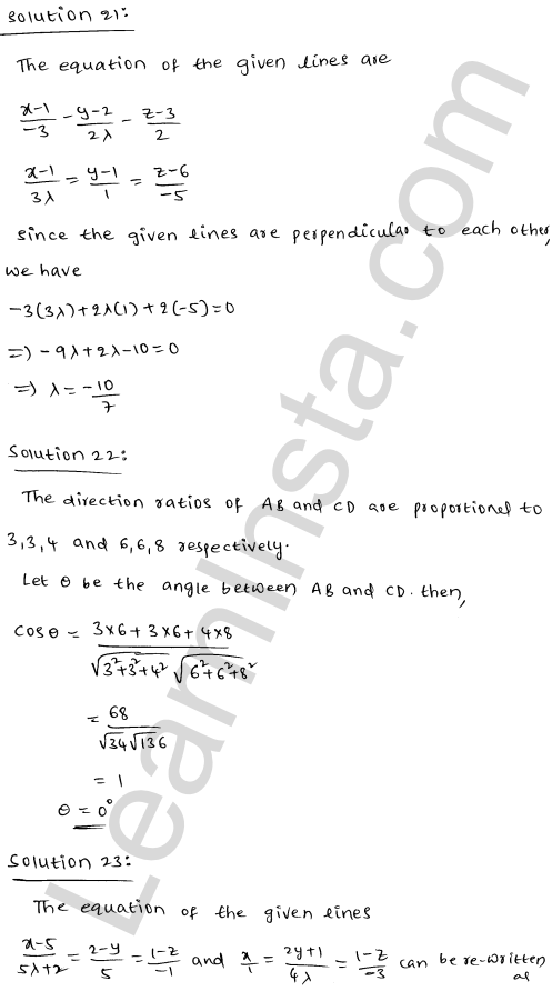 RD Sharma Class 12 Solutions Chapter 28 Straight line in space Ex 28.2 1.20