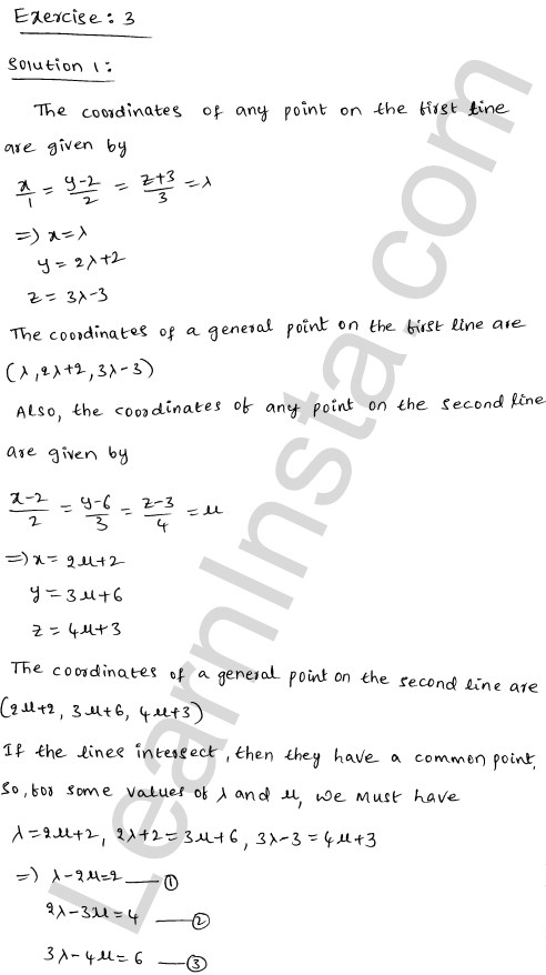 RD Sharma Class 12 Solutions Chapter 28 Straight line in space Ex 28.3 1.1