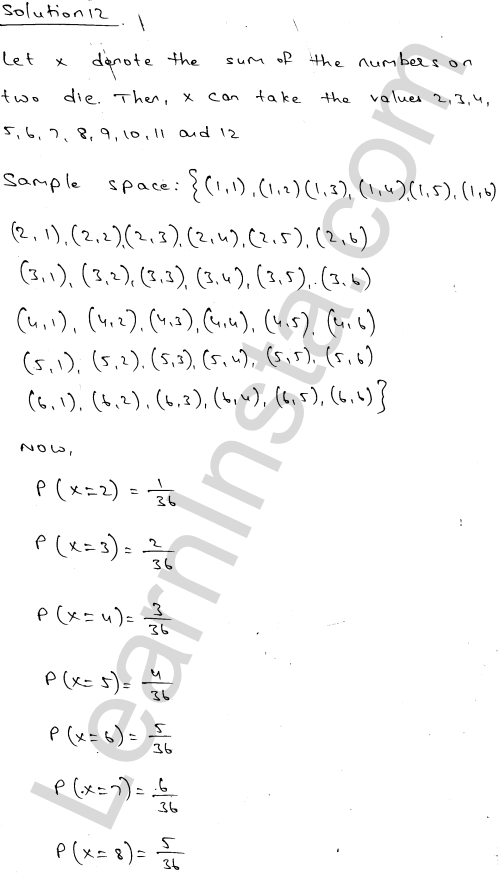 RD Sharma Class 12 Solutions Chapter 32 Mean and variance of a random variable Ex 32.1 1.16