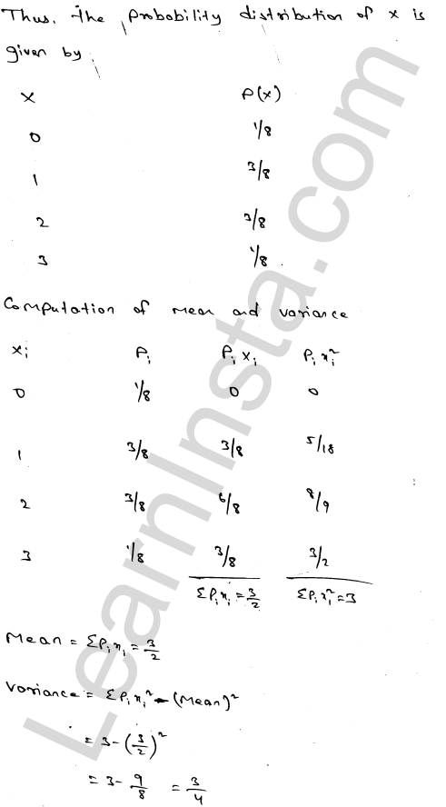 RD Sharma Class 12 Solutions Chapter 32 Mean and variance of a random variable Ex 32.2 1.10