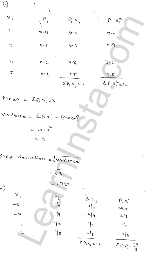RD Sharma Class 12 Solutions Chapter 32 Mean and variance of a random variable Ex 32.2 1.2