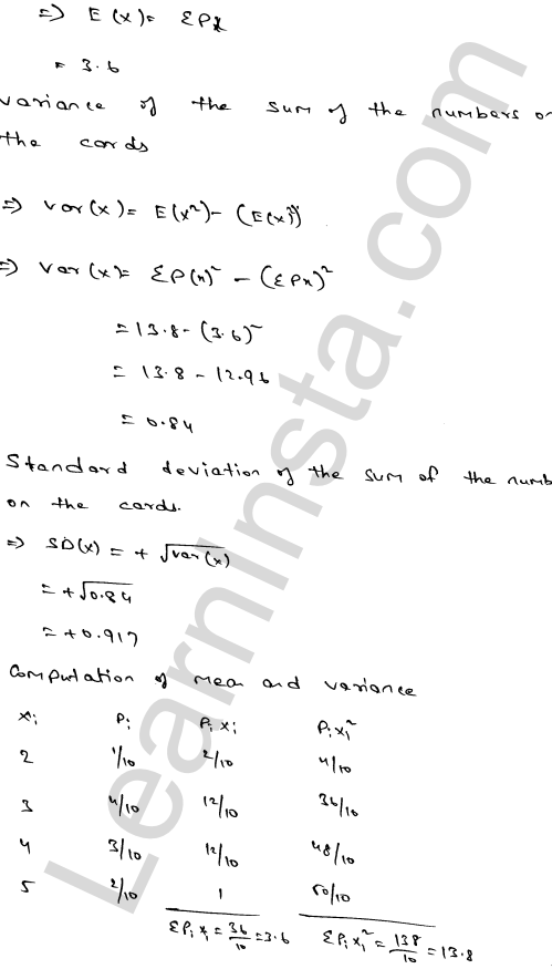 RD Sharma Class 12 Solutions Chapter 32 Mean and variance of a random variable Ex 32.2 1.28