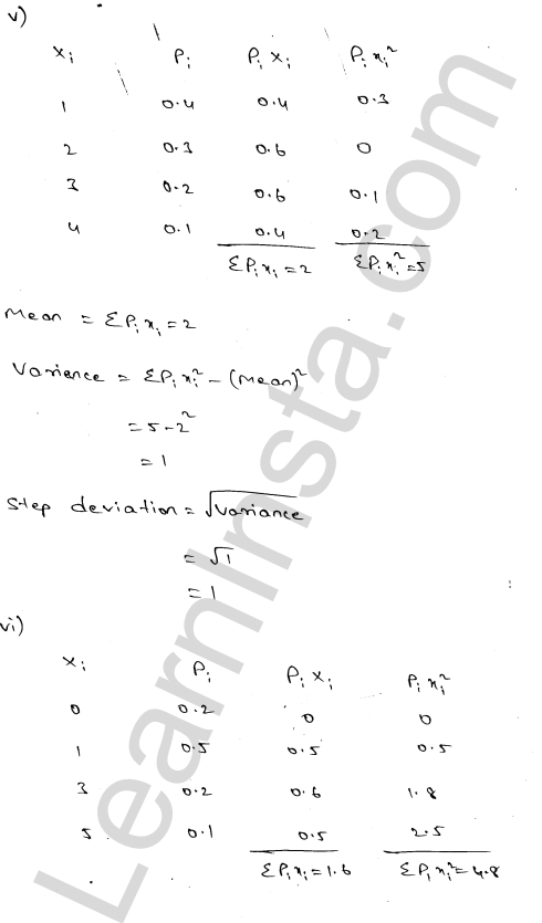 RD Sharma Class 12 Solutions Chapter 32 Mean and variance of a random variable Ex 32.2 1.4