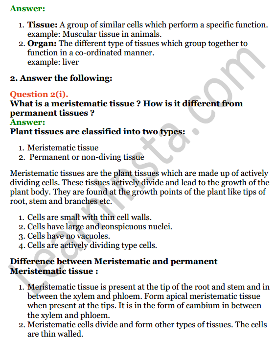 Selina Concise Biology Class 7 ICSE Solutions Chapter 1 Plant And Animal  Tissues