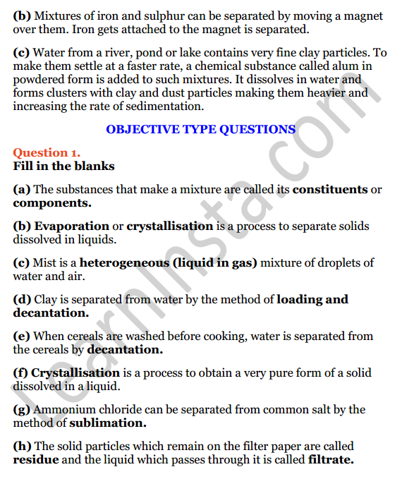 Selina Concise Chemistry Class 6 ICSE Solutions Chapter 5 Pure Substances and Mixtures; Separation of Mixtures 9