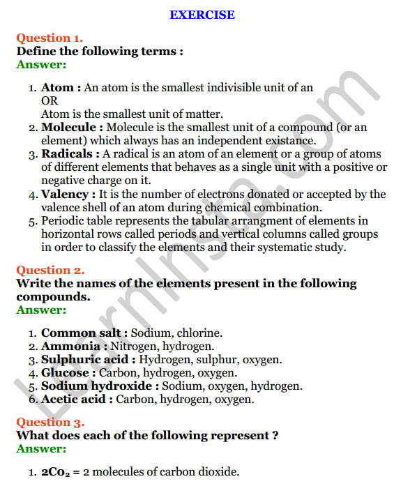 Selina Concise Chemistry Class 7 ICSE Solutions Chapter 4 Atoms, Molecules and Radicals 1