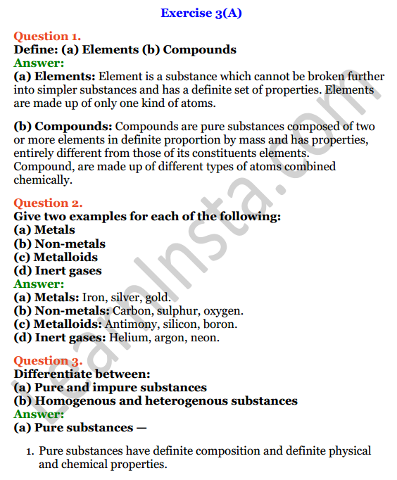 Selina Concise Chemistry Class 8 ICSE Solutions Chapter 3 Elements, Compounds and Mixtures 1