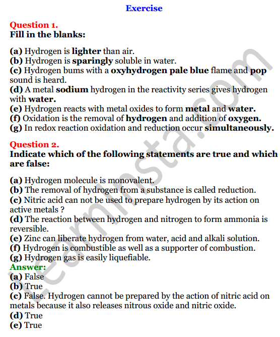 Selina Concise Chemistry Class 8 ICSE Solutions Chapter 7 Hydrogen 1