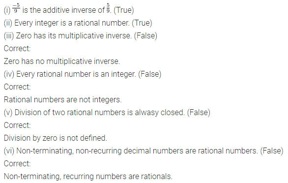 ML Aggarwal Class 8 Solutions for ICSE Maths Chapter 1 Rational Numbers Objective Type Questions 2