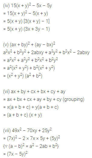 ML Aggarwal Class 8 Solutions for ICSE Maths Chapter 11 Factorisation Check Your Progress 3